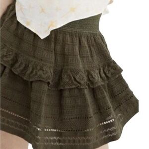Aerie Textured Lace Ruffle Mini Skirt Army Olive Green